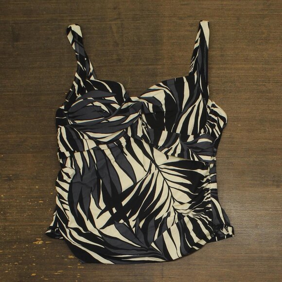 Anne Cole Draped-Front Plus Size Printed Tankini Swim Top Black / White 18W - Picture 1 of 6